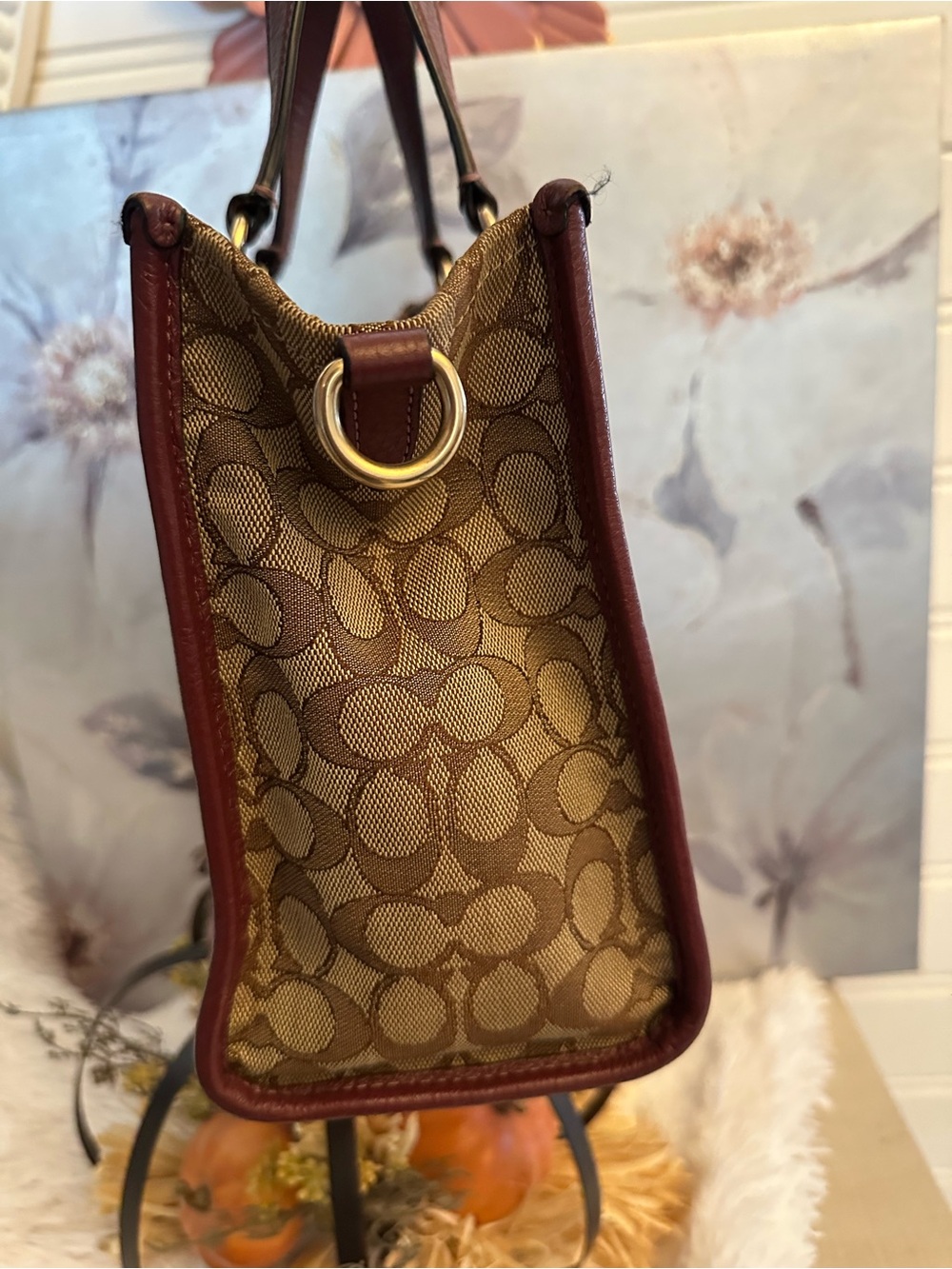 Coach Monogram Shoulder Bag with Red Trim and Yellow Logo Patch - Picture 3 of 11